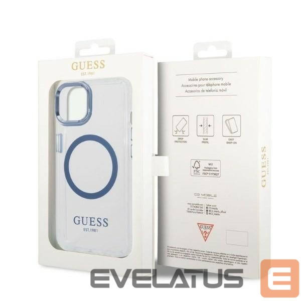 Back panel cover Guess Guess Metal Outline MagSafe case for iPhone 14 Plus - blue