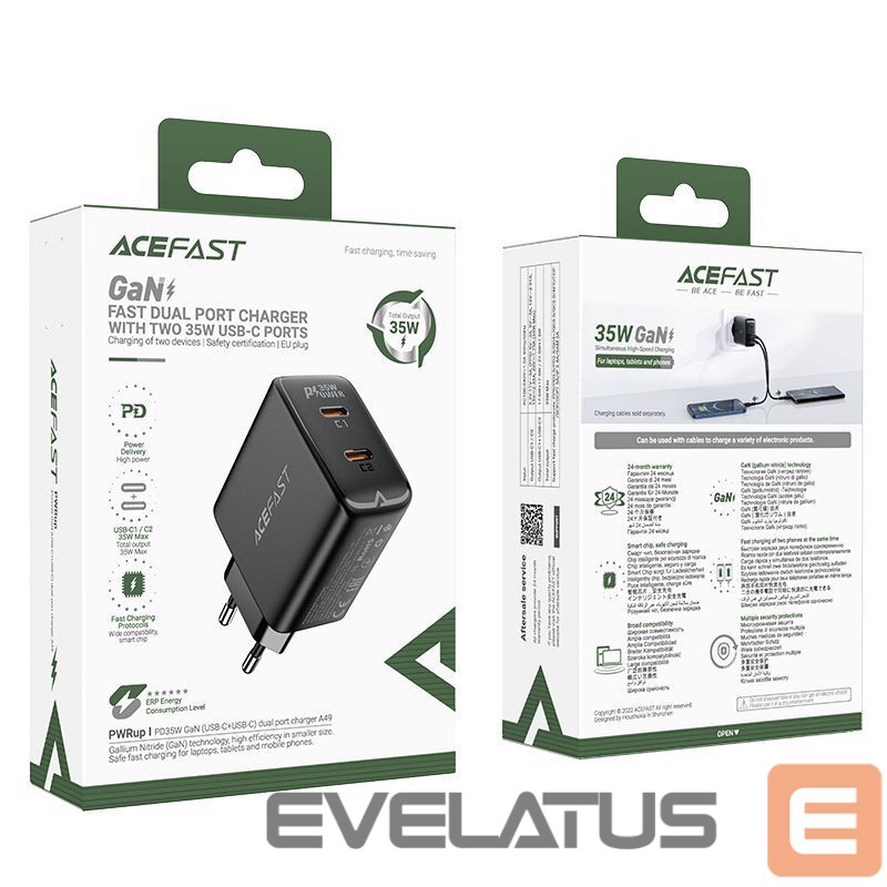 Adapter Acefast Fast charger GaN 35W PD 2x USB C Acefast A49 - black