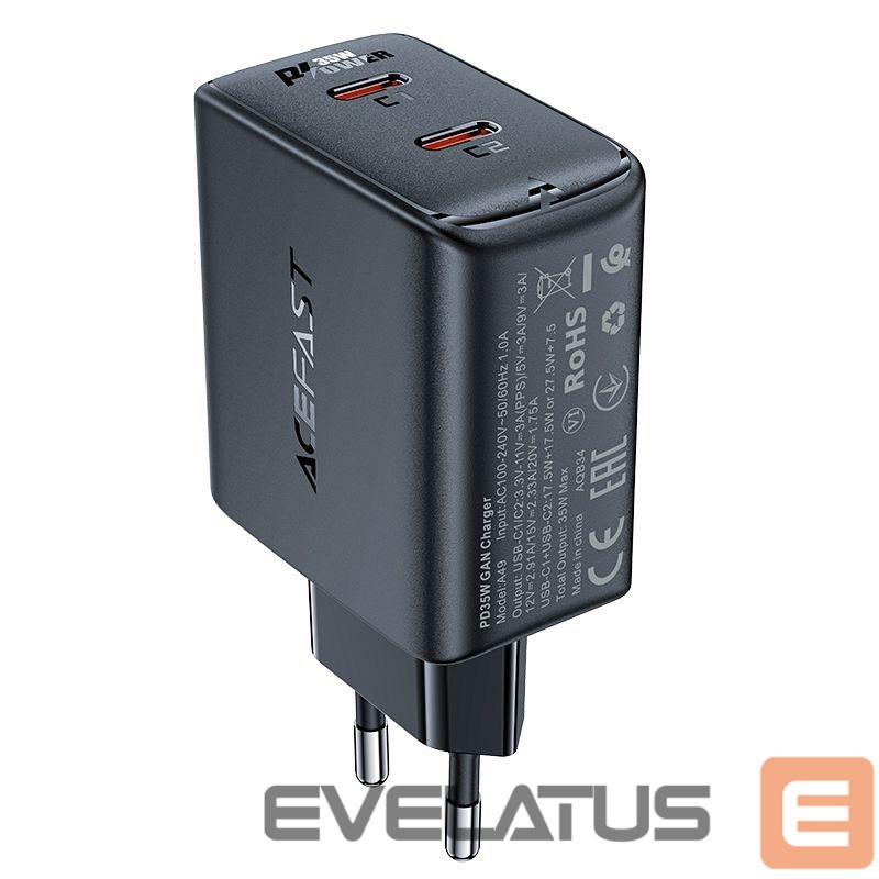 Adapter Acefast Fast charger GaN 35W PD 2x USB C Acefast A49 - black