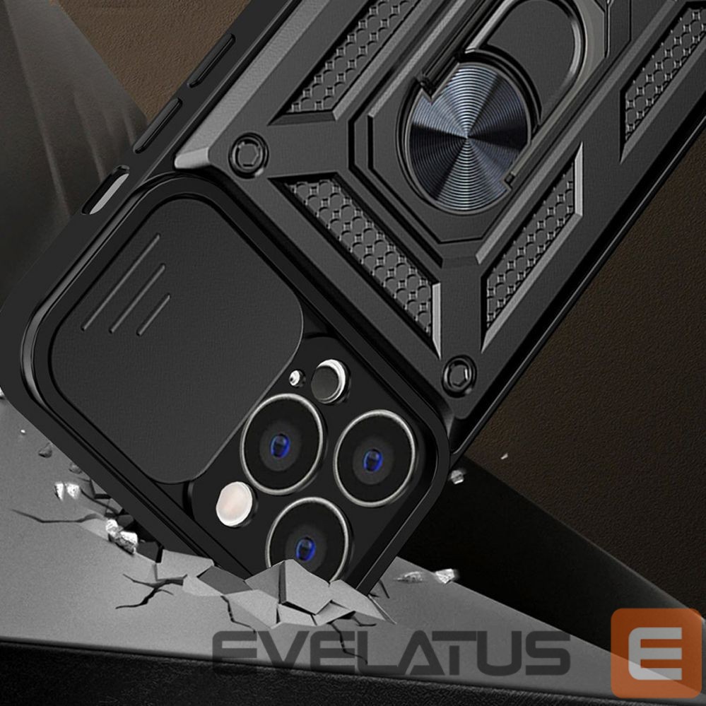 Back panel cover Hurtel Hybrid Armor Camshield case for Vivo Y16 / Vivo Y02s armored case with camera cover black