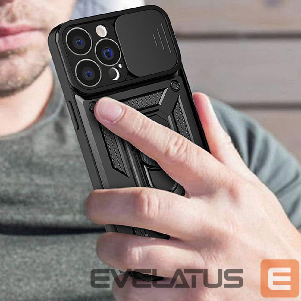 Back panel cover Hurtel Hybrid Armor Camshield case for Vivo Y16 / Vivo Y02s armored case with camera cover black