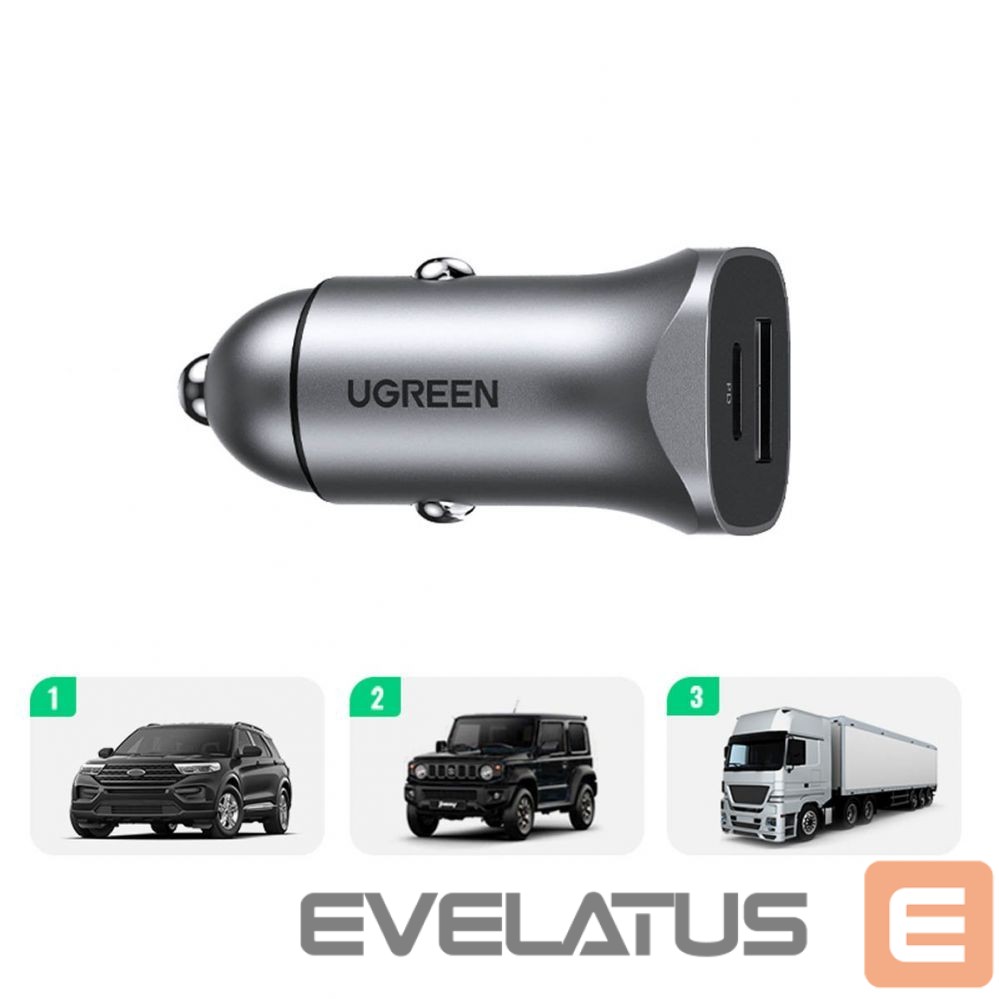 Auto charger Ugreen CD130 USB-A / USB-C 30W Car Charger Grey