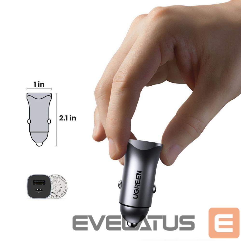 Auto charger Ugreen CD130 USB-A / USB-C 30W Car Charger Grey