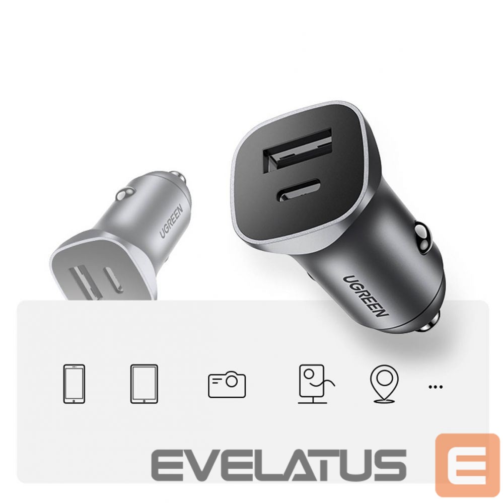 Auto charger Ugreen CD130 USB-A / USB-C 30W Car Charger Grey