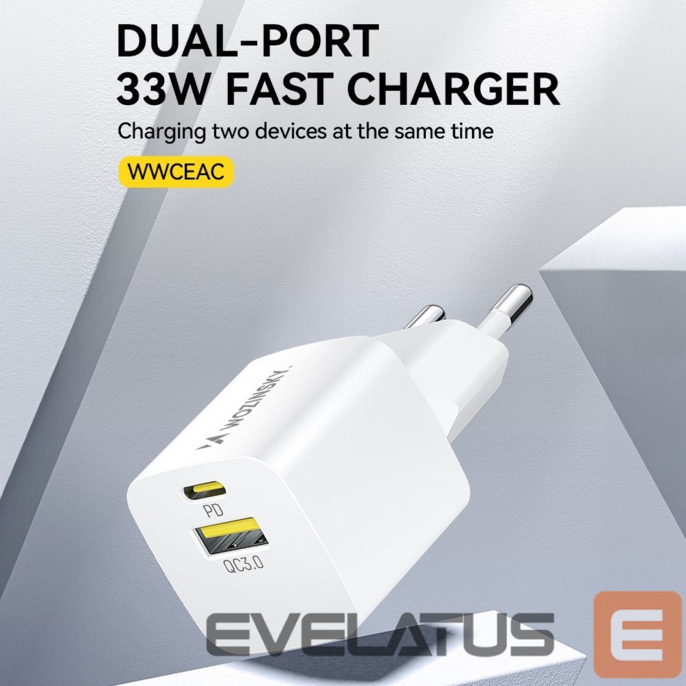 Adapter Wozinsky Wozinsky WWCEAC GaN USB-A USB-C 33W Wall Charger - White