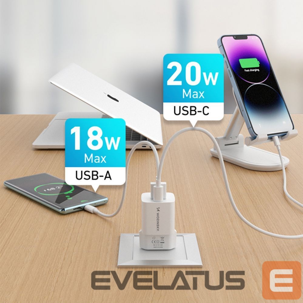 Adapter Wozinsky Wozinsky WWCEAC GaN USB-A USB-C 33W Wall Charger - White