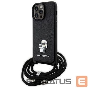 Back panel cover Karl Lagerfeld  Karl Lagerfeld KLHCP14XSAKCPSK case for iPhone 14 Pro Max 6.7" hardcase - black Crossbody Saffiano Metal Pin Karl&Choupette 