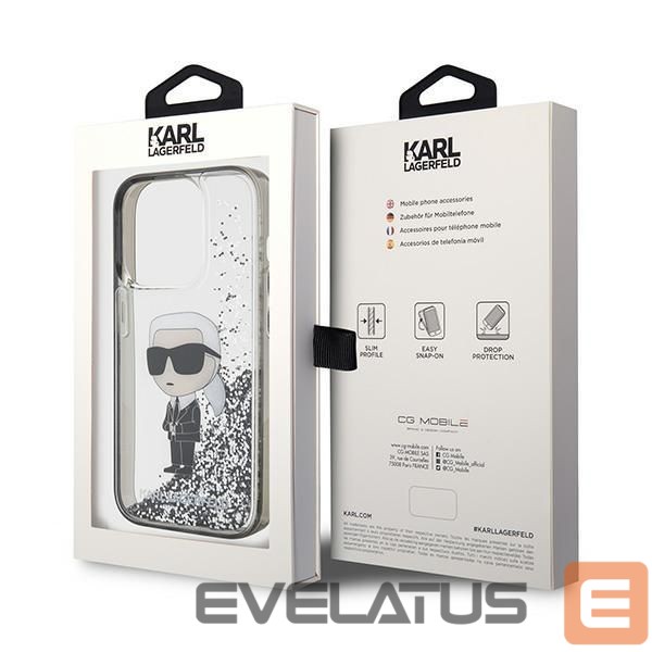 Back panel cover Karl Lagerfeld Karl Lagerfeld Liquid Glitter Ikonik case for iPhone 15 Pro - transparent