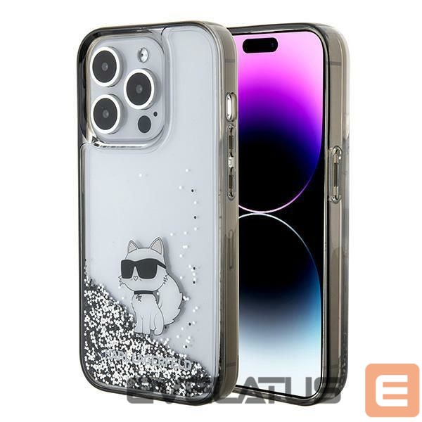 Back panel cover Karl Lagerfeld Karl Lagerfeld Liquid Glitter Choupette case for iPhone 15 Pro Max - transparent