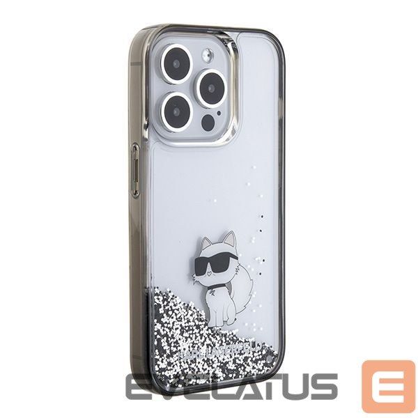 Back panel cover Karl Lagerfeld Karl Lagerfeld Liquid Glitter Choupette case for iPhone 15 Pro Max - transparent