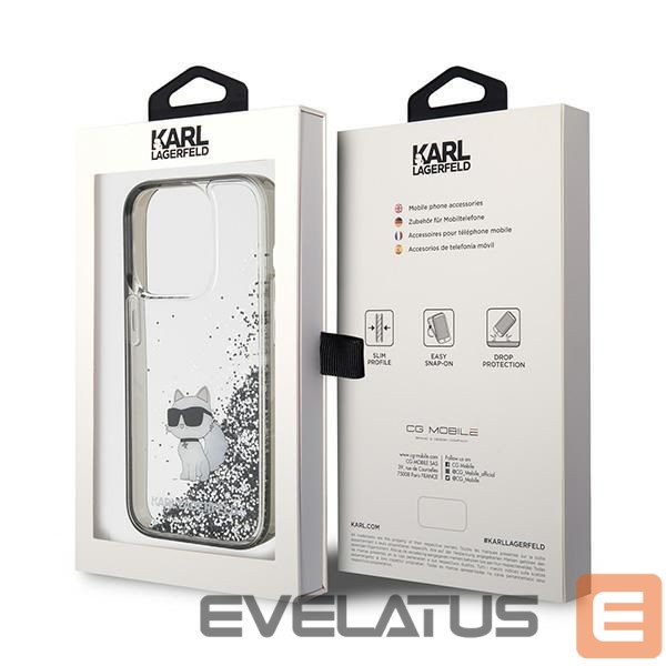Back panel cover Karl Lagerfeld Karl Lagerfeld Liquid Glitter Choupette case for iPhone 15 Pro Max - transparent