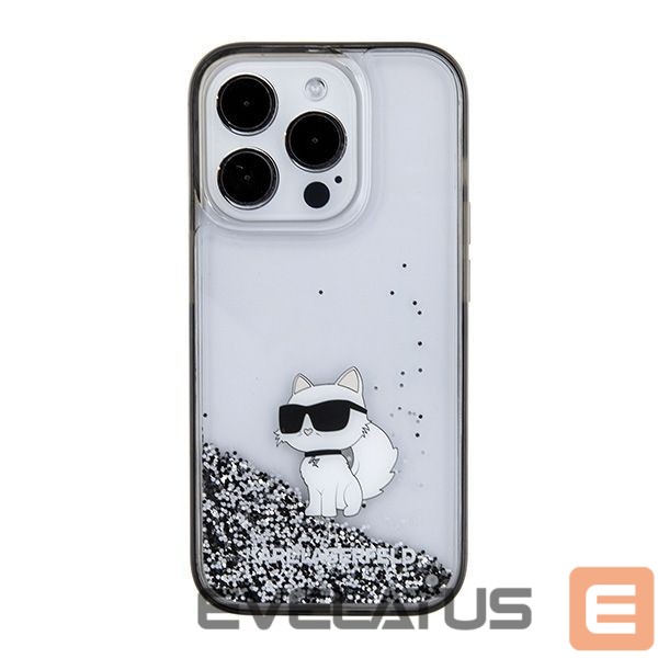 Back panel cover Karl Lagerfeld Karl Lagerfeld Liquid Glitter Choupette case for iPhone 15 Pro Max - transparent