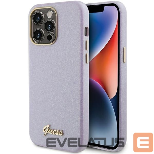 Back panel cover Guess Guess Glitter Glossy Script case for iPhone 15 Pro Max - lilac