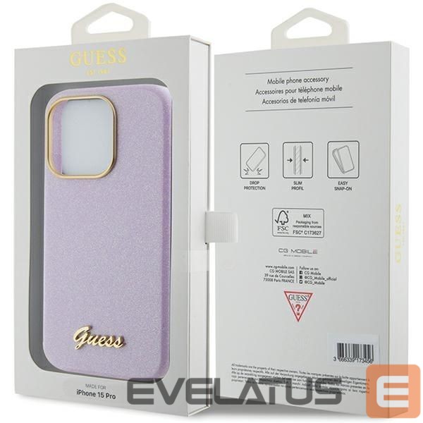Back panel cover Guess Guess Glitter Glossy Script case for iPhone 15 Pro Max - lilac