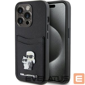 Back panel cover Karl Lagerfeld  Karl Lagerfeld Saffiano Cardslot Karl&Choupette Metal Pin case for iPhone 15 Pro - black 