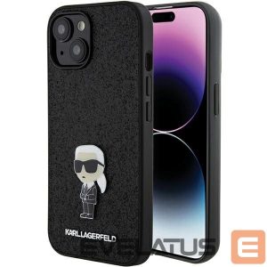 Back panel cover Karl Lagerfeld  Karl Lagerfeld Fixed Glitter Ikonik Logo Metal Pin case for iPhone 15 - black 