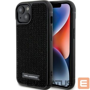 Back panel cover Karl Lagerfeld  Karl Lagerfeld Rhinestone Logo Metal Plate case for iPhone 15 - black 