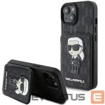 Back panel cover Karl Lagerfeld  Karl Lagerfeld Saffiano Cardslots and Stand Monogram Ikonik Patch case for iPhone 15 - black 