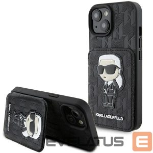 Back panel cover Karl Lagerfeld  Karl Lagerfeld Saffiano Cardslots and Stand Monogram Ikonik Patch case for iPhone 15 - black 