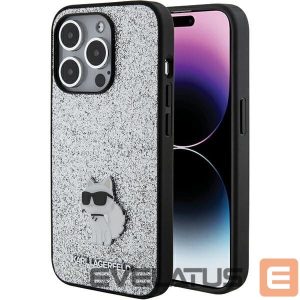 Back panel cover Karl Lagerfeld  Karl Lagerfeld Fixed Glitter Choupette Logo Metal Pin Case for iPhone 15 Pro Max - Silver 