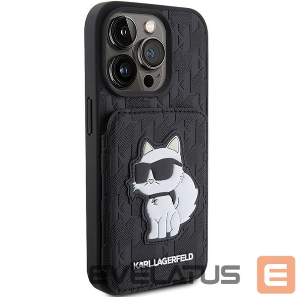 Back panel cover Karl Lagerfeld Karl Lagerfeld Saffiano Cardslots and Stand Monogram Choupette Case for iPhone 15 Pro Max - Black