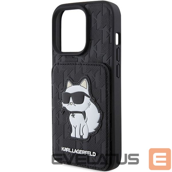 Back panel cover Karl Lagerfeld Karl Lagerfeld Saffiano Cardslots and Stand Monogram Choupette Case for iPhone 15 Pro Max - Black