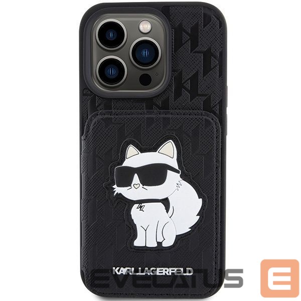 Back panel cover Karl Lagerfeld Karl Lagerfeld Saffiano Cardslots and Stand Monogram Choupette Case for iPhone 15 Pro Max - Black