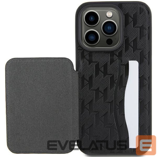 Back panel cover Karl Lagerfeld Karl Lagerfeld Saffiano Cardslots and Stand Monogram Choupette Case for iPhone 15 Pro Max - Black