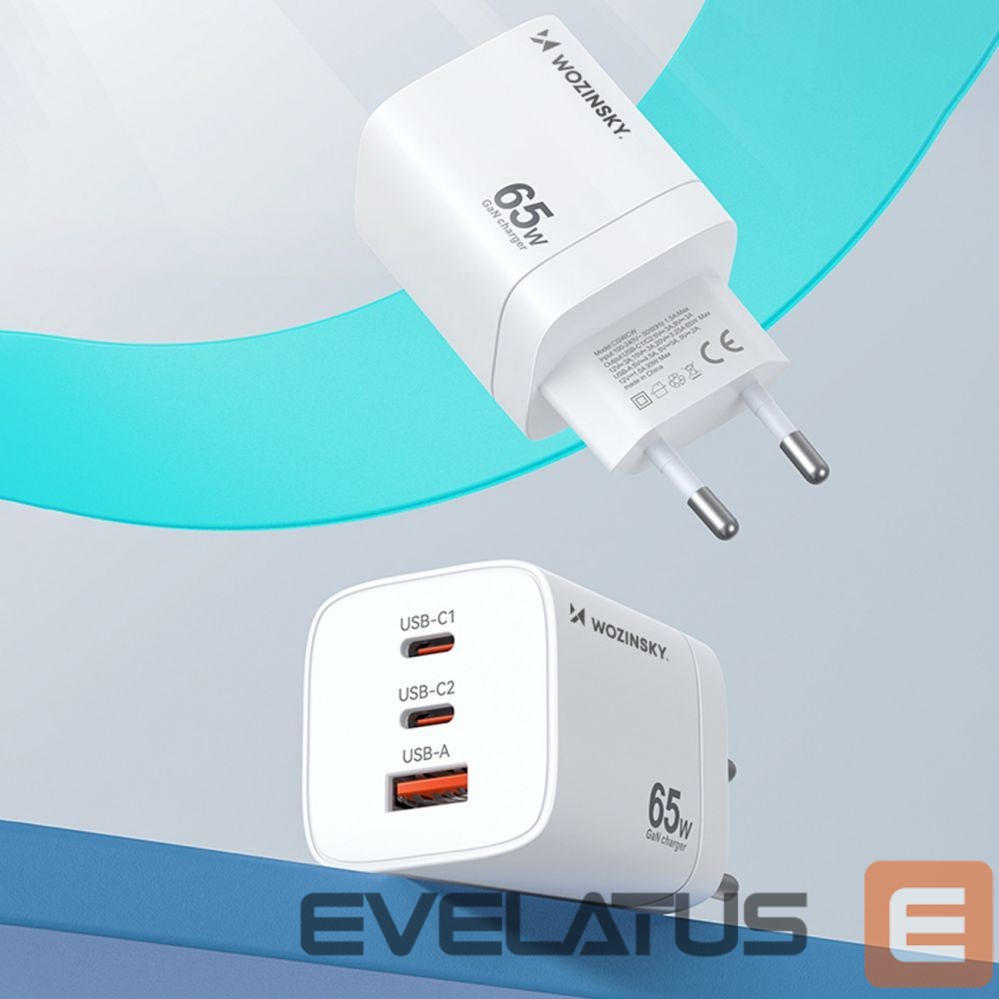 Adapter Wozinsky Wozinsky CGWCW 65W GaN Wall Charger USB-A / 2 x USB-C - White