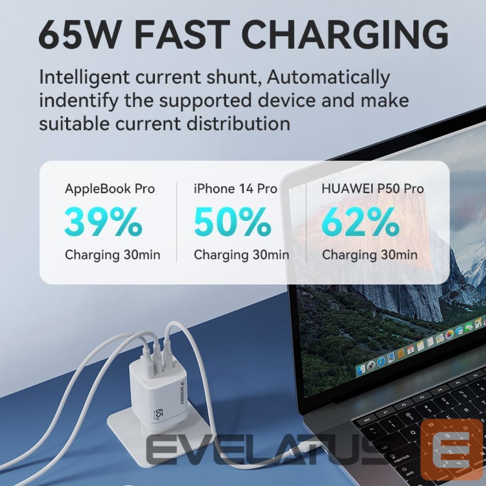 Adapter Wozinsky Wozinsky CGWCW 65W GaN Wall Charger USB-A / 2 x USB-C - White