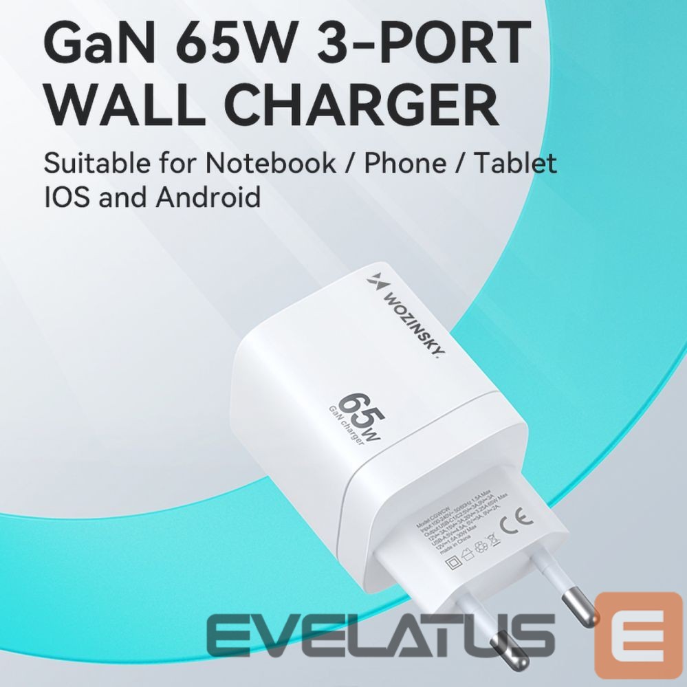 Adapter Wozinsky Wozinsky CGWCW 65W GaN Wall Charger USB-A / 2 x USB-C - White