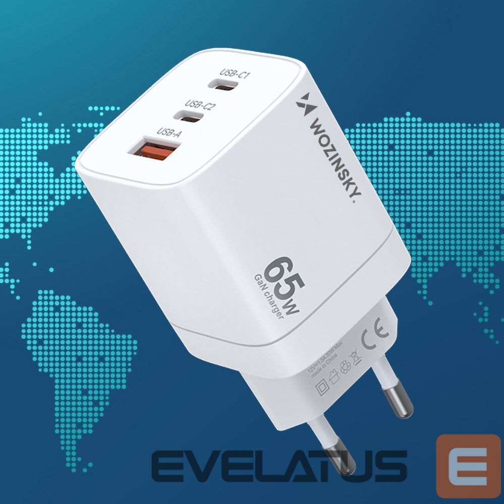 Adapter Wozinsky Wozinsky CGWCW 65W GaN Wall Charger USB-A / 2 x USB-C - White