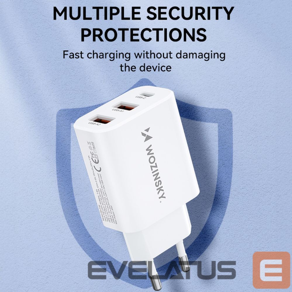 Adapter Wozinsky Wozinsky CWCUCW 30W USB-C / 2 x USB-A Wall Charger - White