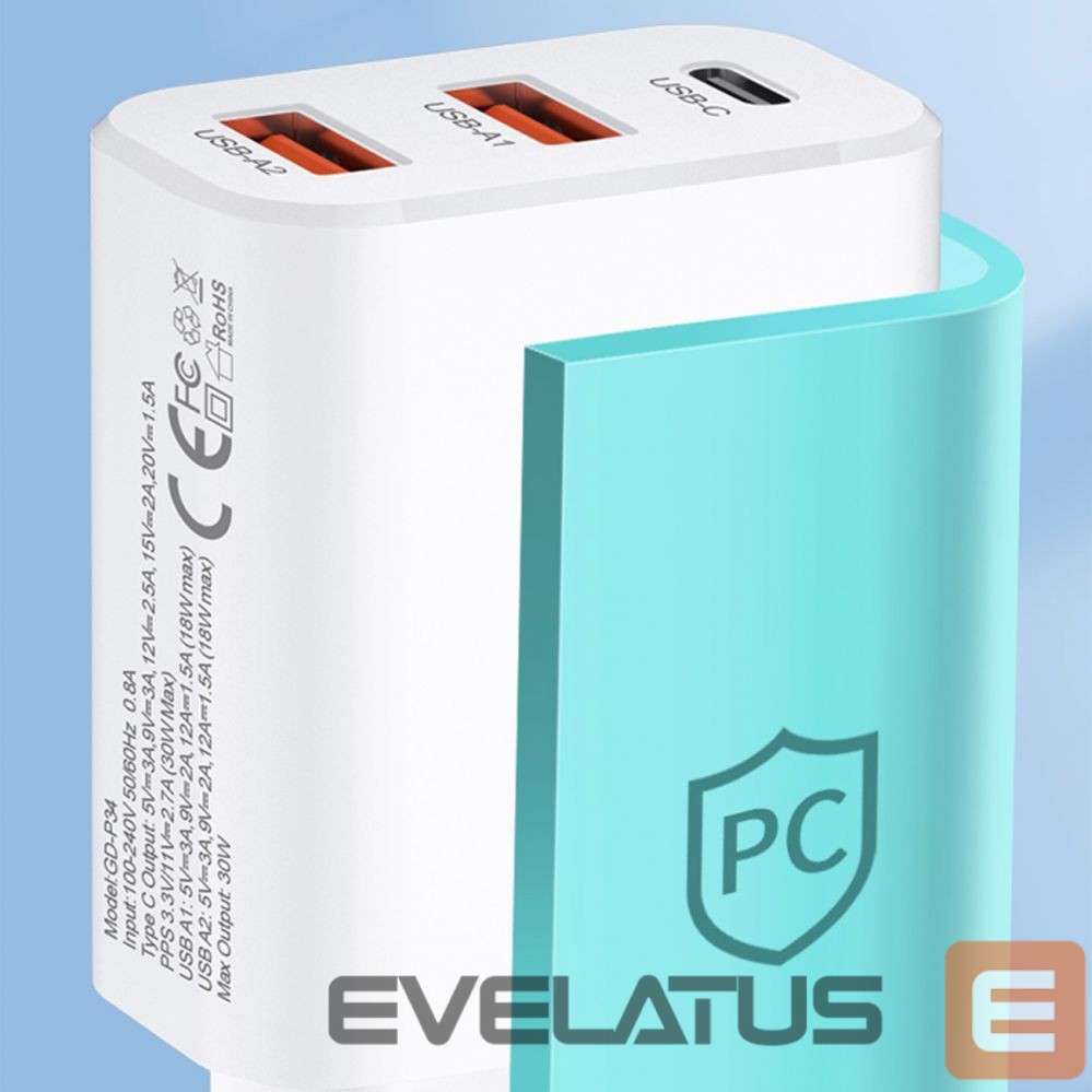 Adapter Wozinsky Wozinsky CWCUCW 30W USB-C / 2 x USB-A Wall Charger - White