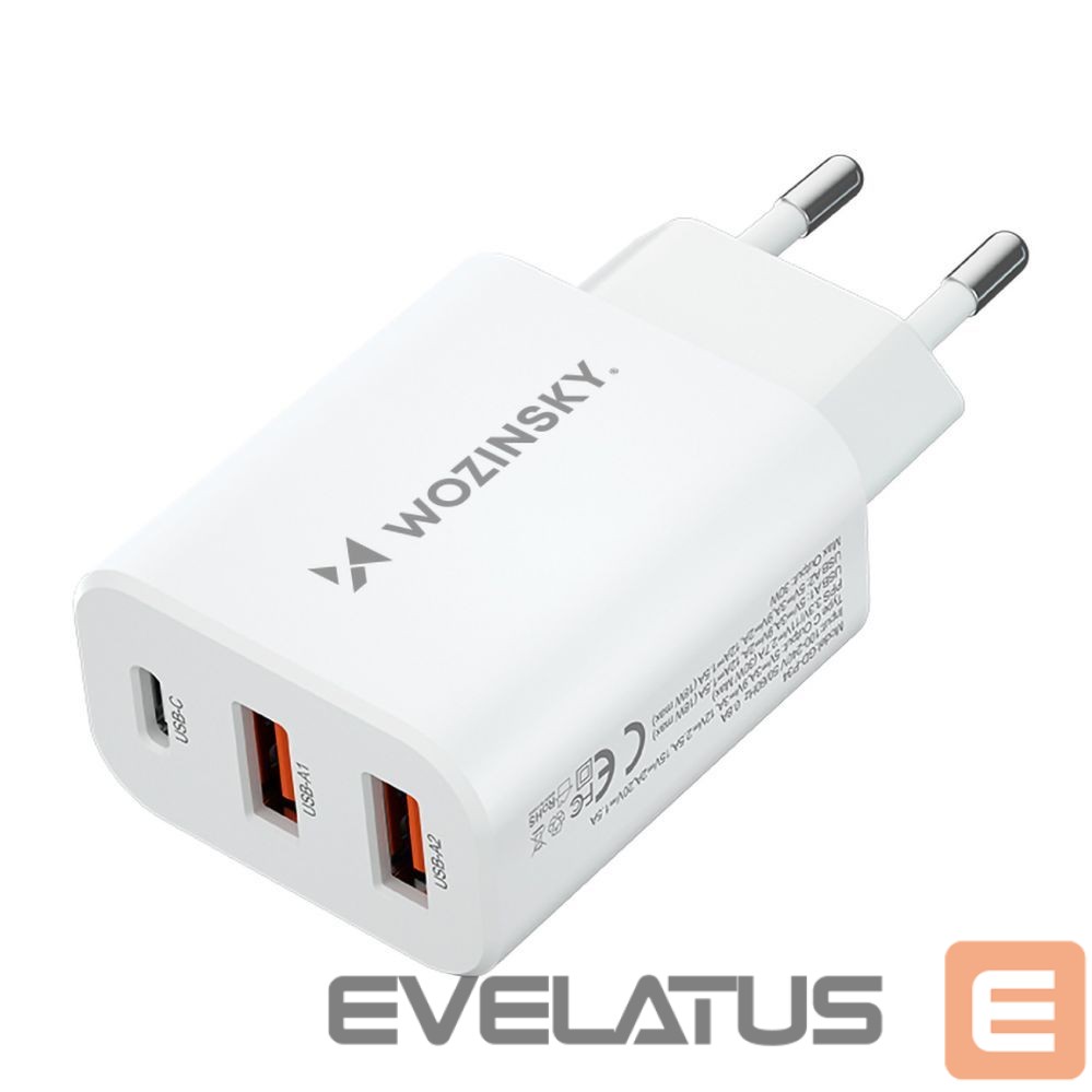 Adapter Wozinsky Wozinsky CWCUCW 30W USB-C / 2 x USB-A Wall Charger - White