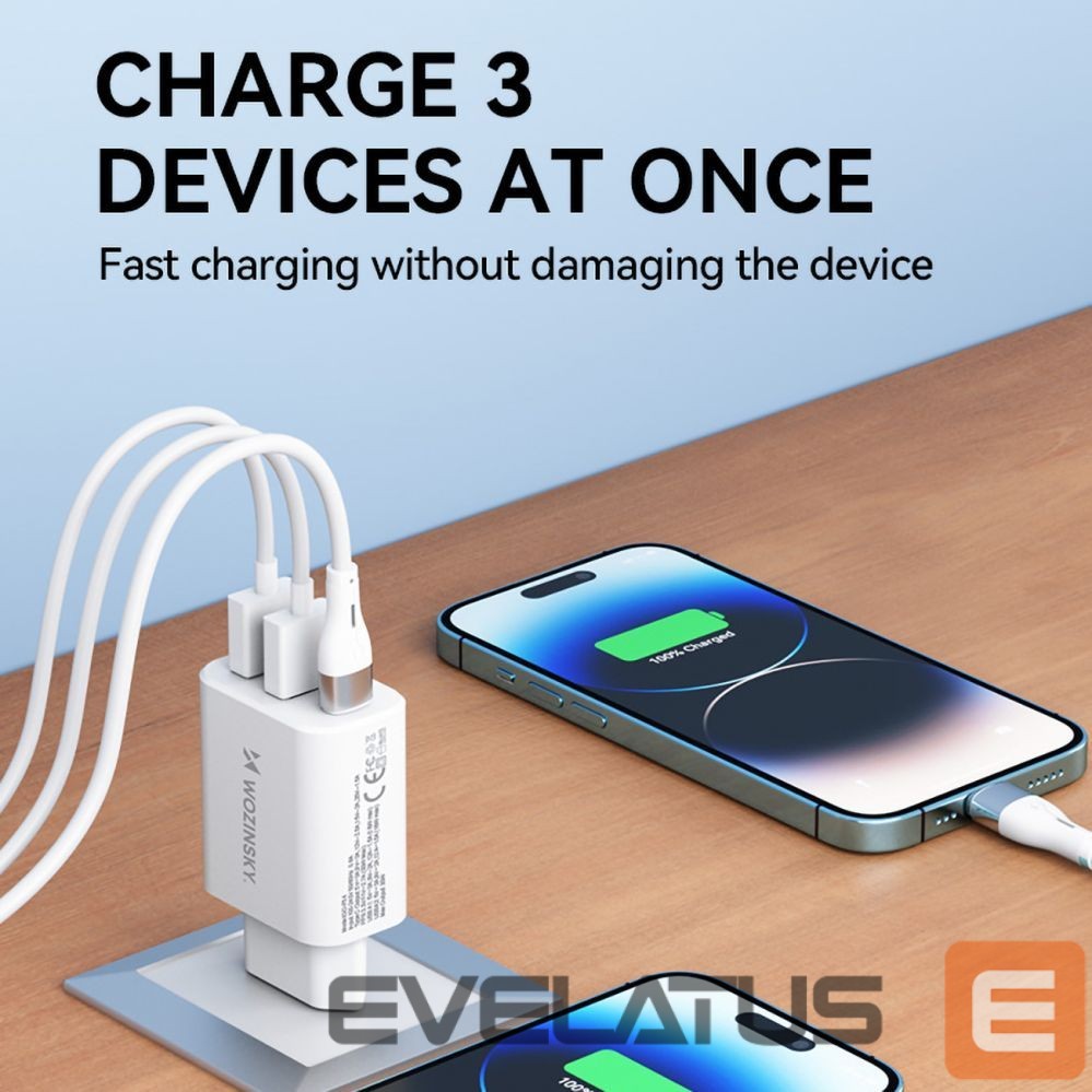 Adapter Wozinsky Wozinsky CWCUCW 30W USB-C / 2 x USB-A Wall Charger - White
