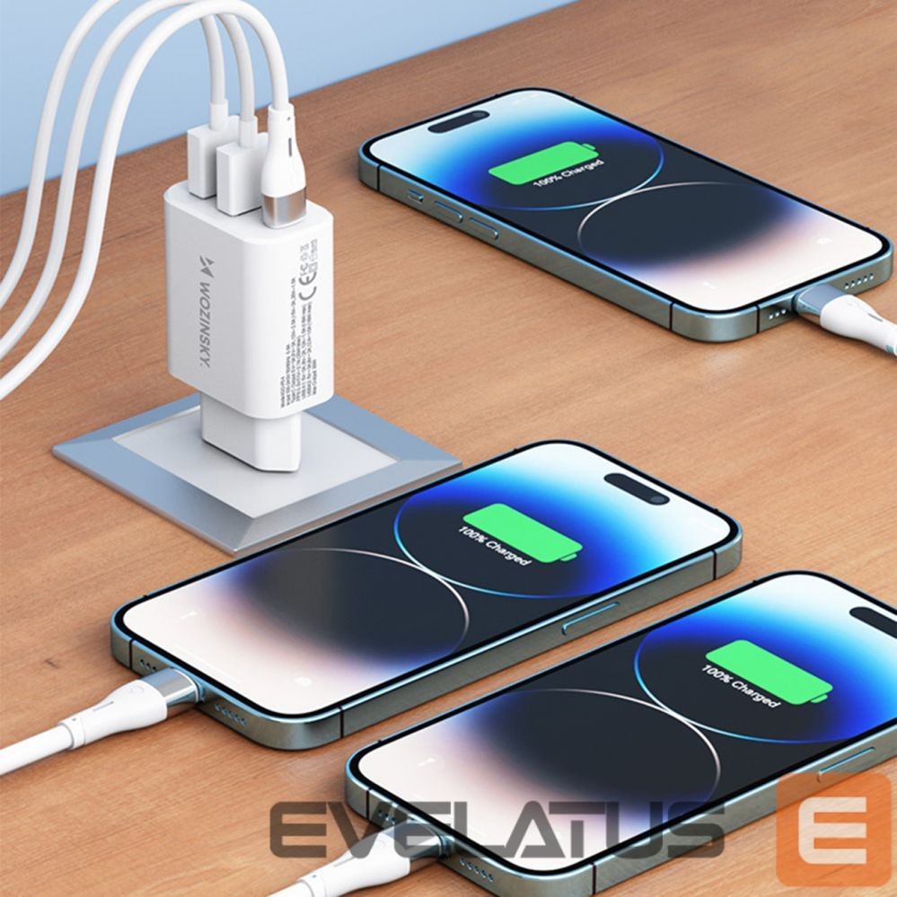 Adapter Wozinsky Wozinsky CWCUCW 30W USB-C / 2 x USB-A Wall Charger - White