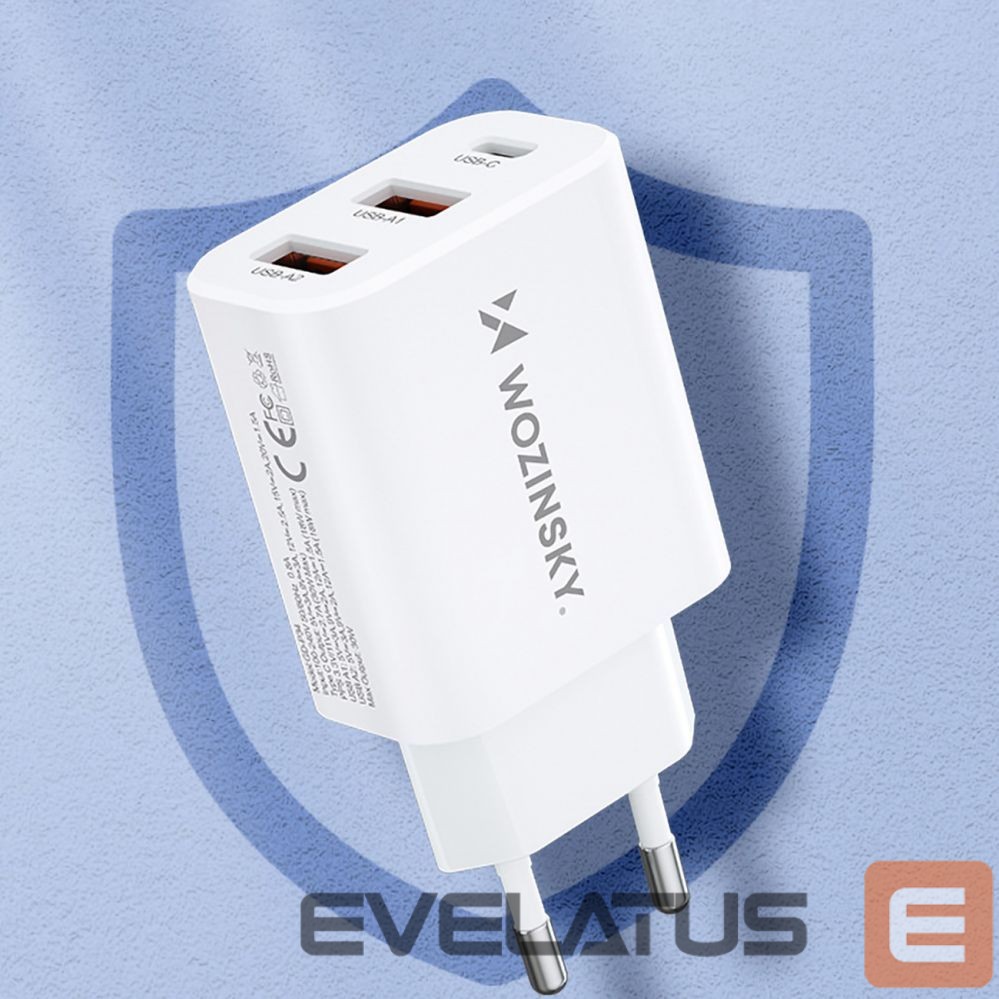 Adapter Wozinsky Wozinsky CWCUCW 30W USB-C / 2 x USB-A Wall Charger - White