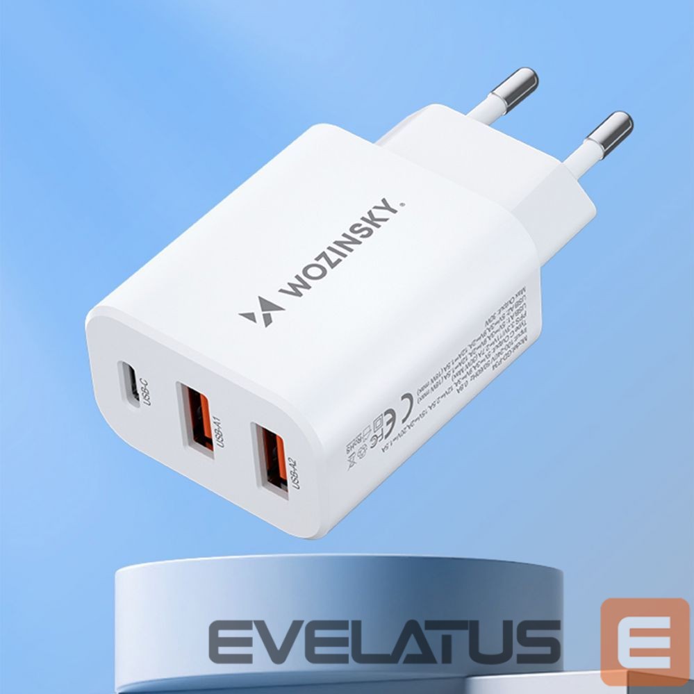 Adapter Wozinsky Wozinsky CWCUCW 30W USB-C / 2 x USB-A Wall Charger - White
