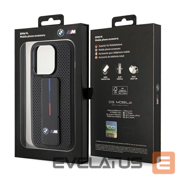 Back panel cover BMW BMW Grip Stand Smooth & Perforated case for iPhone 15 Pro - black