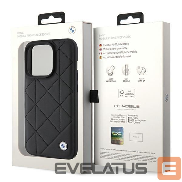 Back panel cover BMW BMW Leather Quilted case for iPhone 15 Pro Max - black
