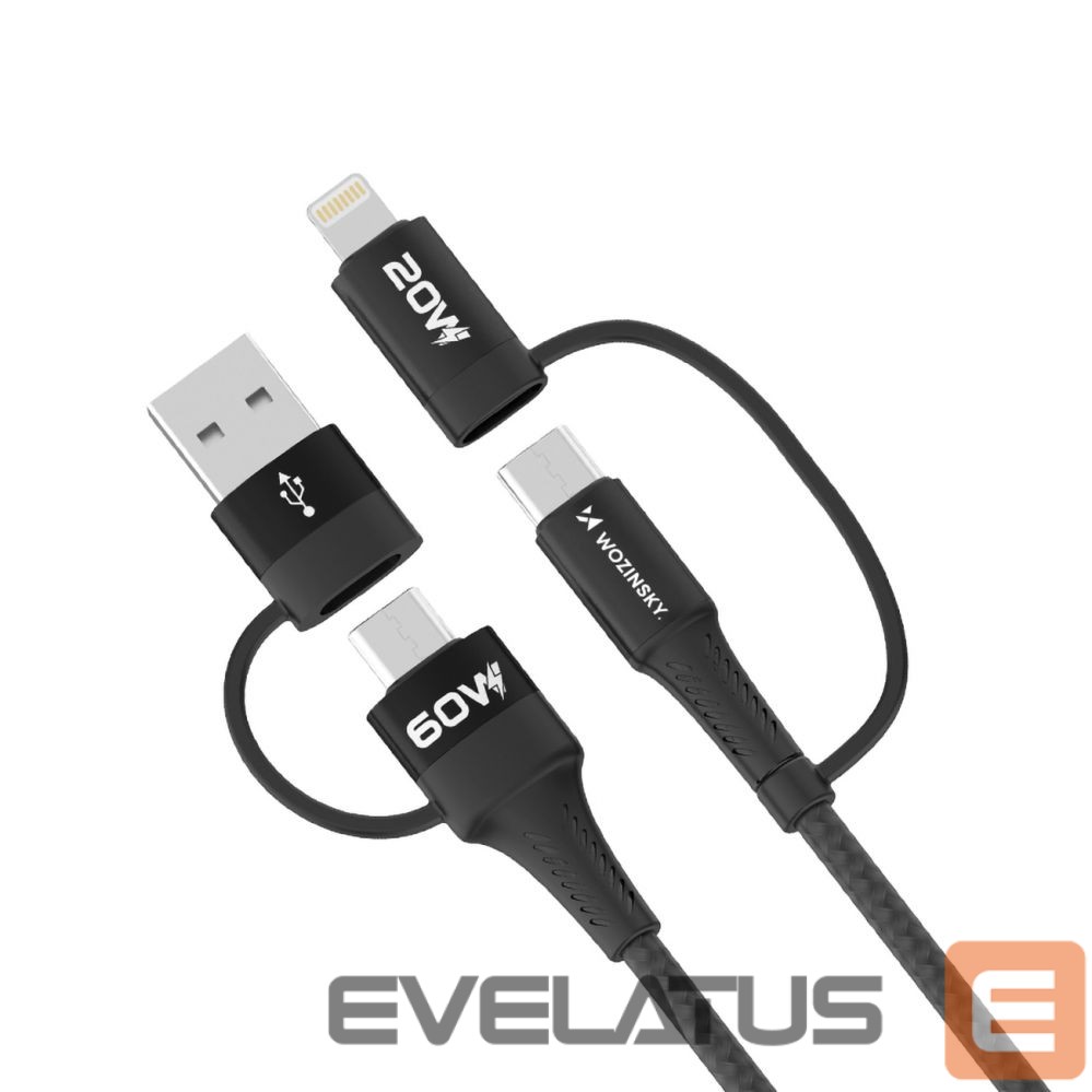 Cable Wozinsky Wozinsky WNBAA 4in1 cable 2x USB-C 1x USB-A 1x Lightning 60W 1 m - black