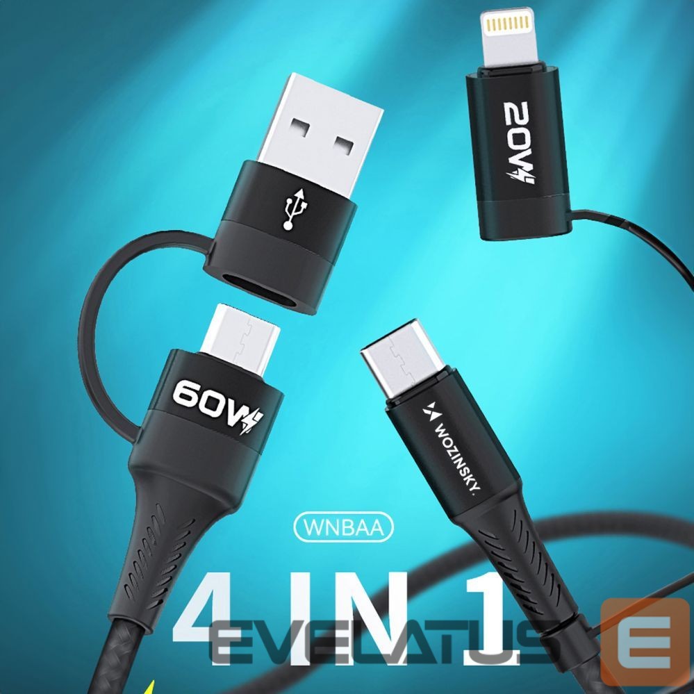 Cable Wozinsky Wozinsky WNBAA 4in1 cable 2x USB-C 1x USB-A 1x Lightning 60W 1 m - black