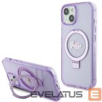Back panel cover Guess  Guess Ring Stand Script Glitter MagSafe case for iPhone 15 Plus / 14 Plus - purple 
