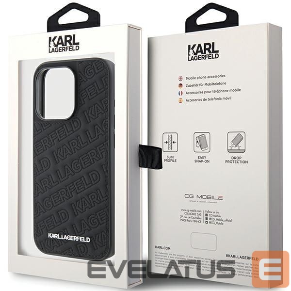Back panel cover Karl Lagerfeld Karl Lagerfeld Quilted K Pattern iPhone 15 Pro Case - Black