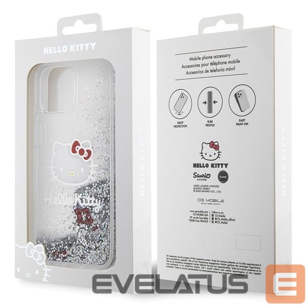 Back panel cover Hello Kitty Hello Kitty Liquid Glitter Charms Kitty Head case for iPhone 14 - silver