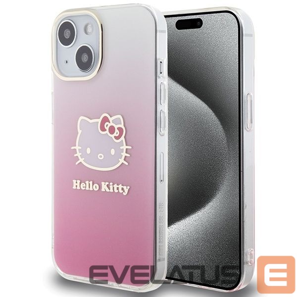 Back panel cover Hello Kitty Hello Kitty IML Gradient Electrop Kitty Head case for iPhone 15 - pink