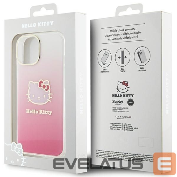 Back panel cover Hello Kitty Hello Kitty IML Gradient Electrop Kitty Head case for iPhone 15 - pink