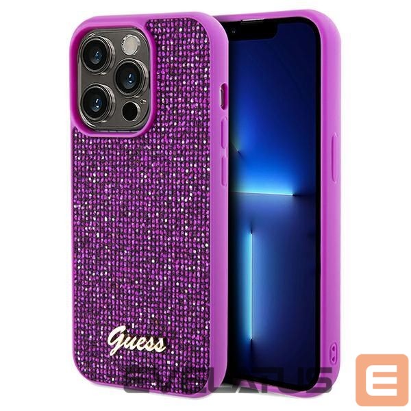 Back panel cover Guess Guess Disco Metal Script case for iPhone 14 Pro - fuchsia