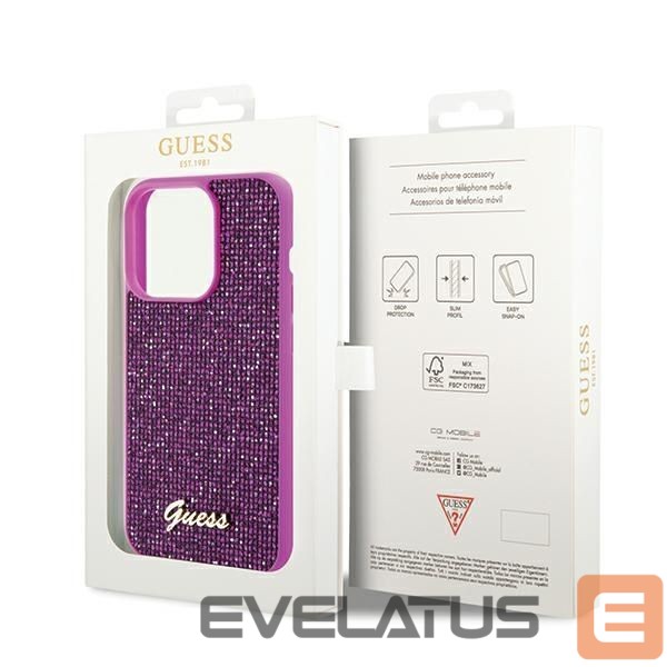 Back panel cover Guess Guess Disco Metal Script case for iPhone 14 Pro - fuchsia